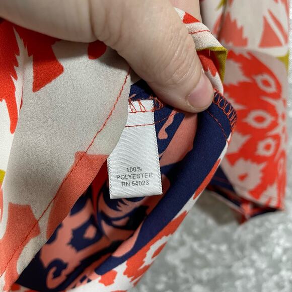 Sabine Coral & Blue Boho Printed 3/4 Sleeve Chiffon Top - Size XS - Scoop Neck - Picture 6 of 7